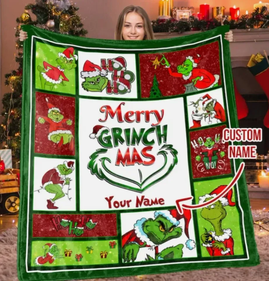 Custom Name Christmas funny character Blanket Merry Grin Blanket