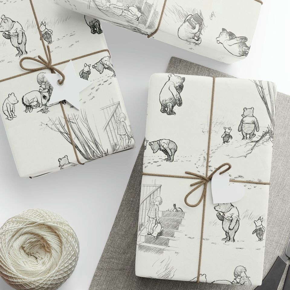Classic Winnie the Pooh Wrapping Paper - Pooh Bear and Piglet