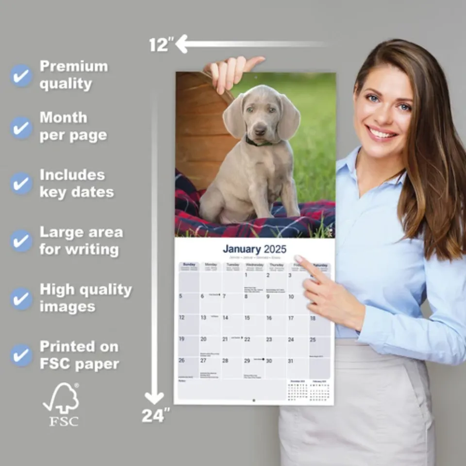 Weimaraner Calendar 2025 Dog Breed Gift Wall Calendar 15% OFF MULTI ORDERS!