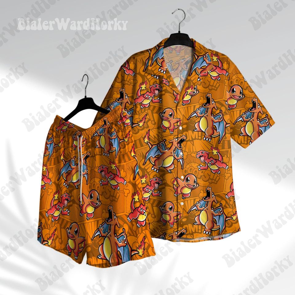 Charmander Evolution Comic Hawaiian Shirt Fire Type Shirt Anime Shirt Charizard Gifts