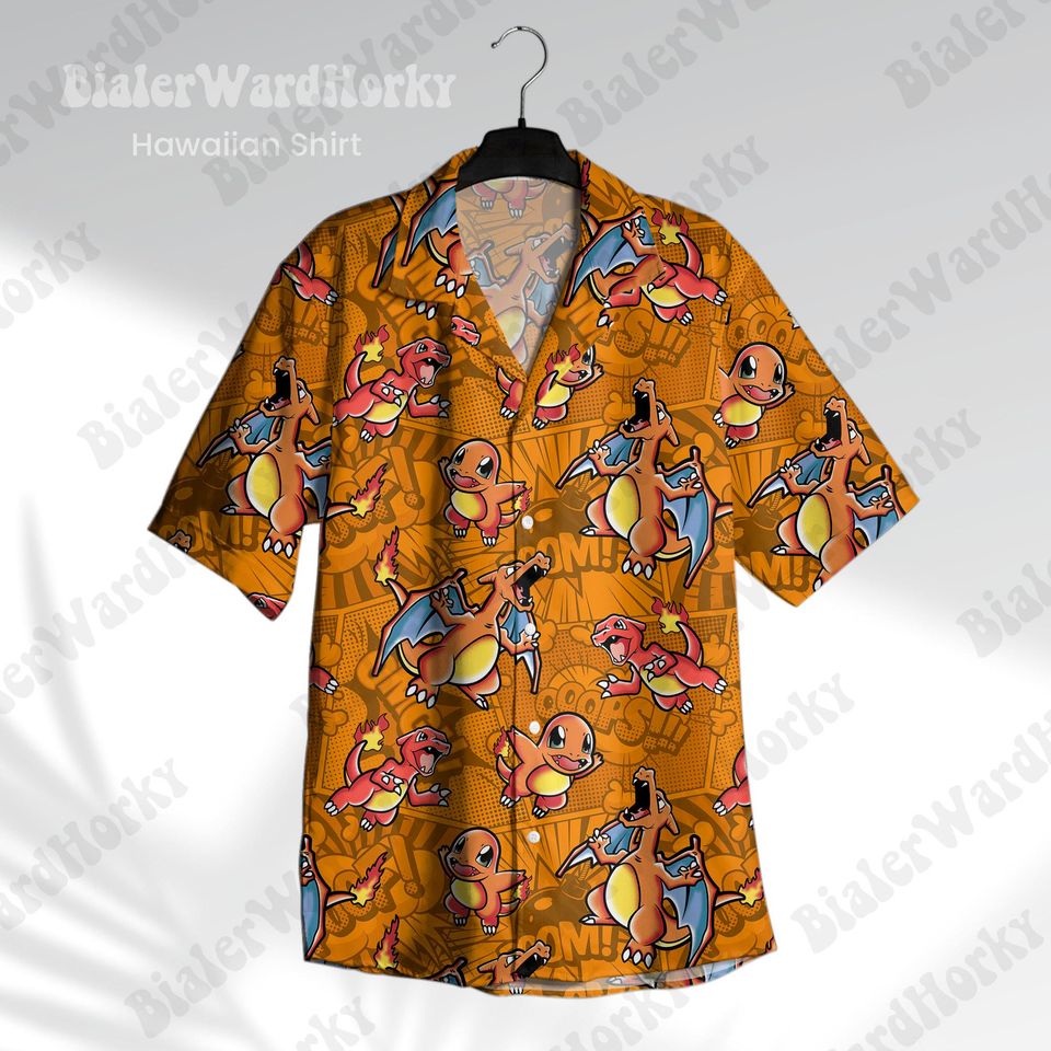 Charmander Evolution Comic Hawaiian Shirt Fire Type Shirt Anime Shirt Charizard Gifts