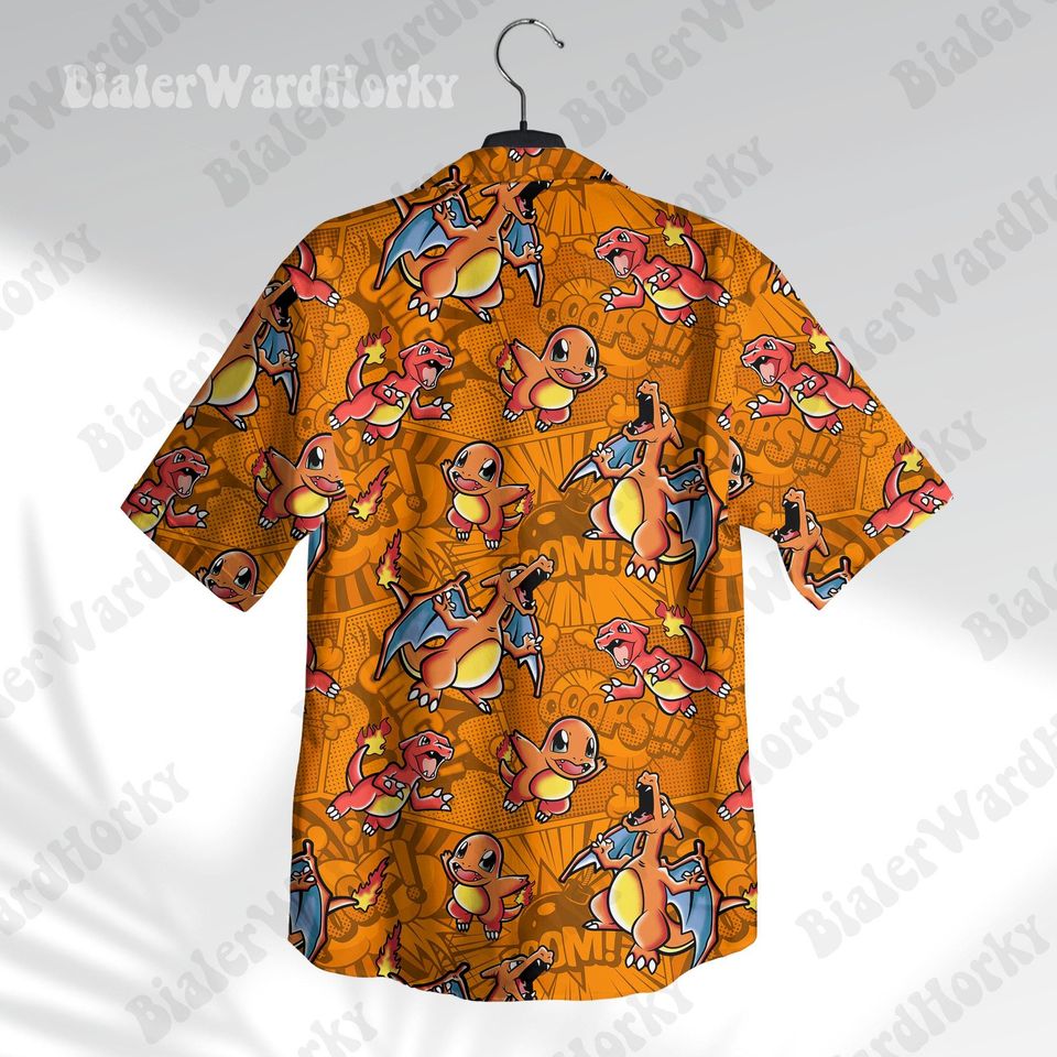 Charmander Evolution Comic Hawaiian Shirt Fire Type Shirt Anime Shirt Charizard Gifts