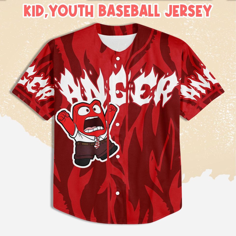 Personalized Inside Out Anger Red Baseball Jersey, Disney Anger Baseball Jersey
