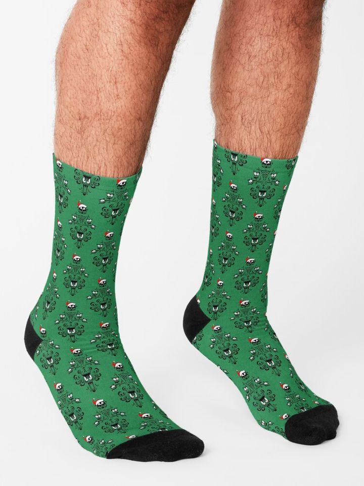 Christmas Haunted Mansion Dark Green Socks
