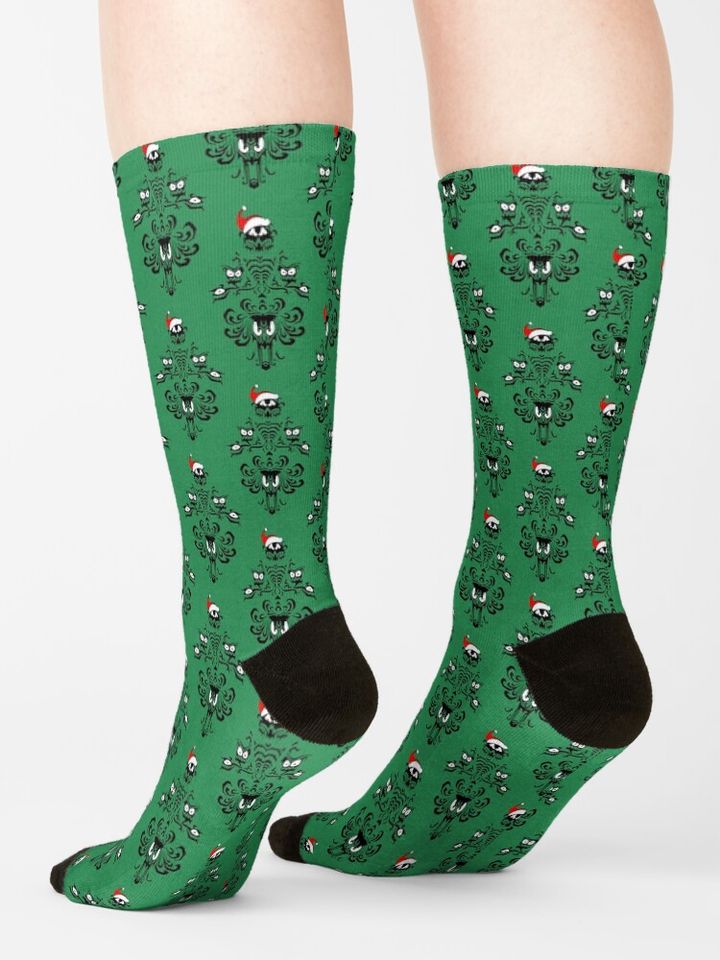 Christmas Haunted Mansion Dark Green Socks