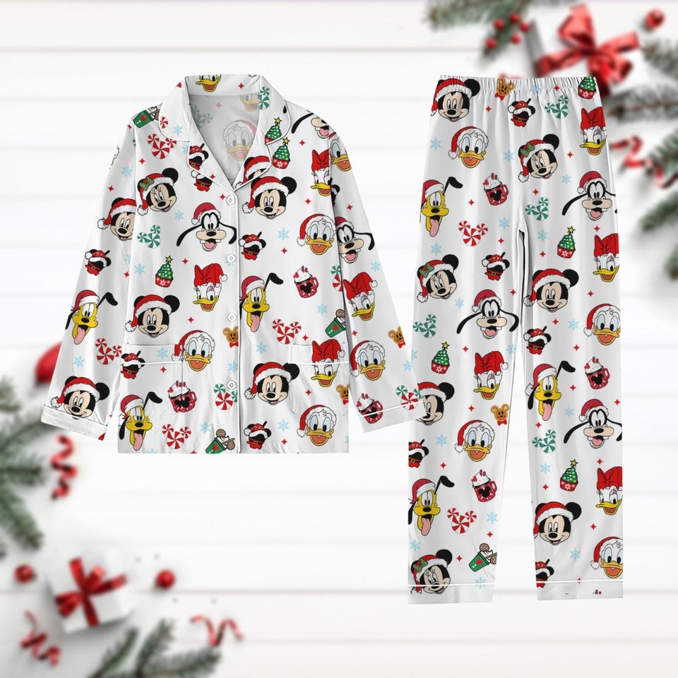 Mickey And Friends Christmas Pajamas, Disney Holiday Pajamas Set, Santa Mickey Shirt, Minnie Daisy Donald Duck Xmas Party Gift