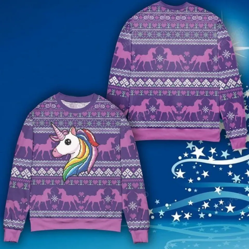 Unicorn Ugly Christmas Sweater, All Over Print Sweatshirt