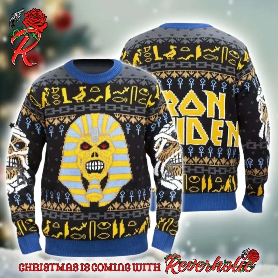 Iron Maiden Mummy Eddie And Pharaoh Powerslave Knitted Ugly Christmas Sweater