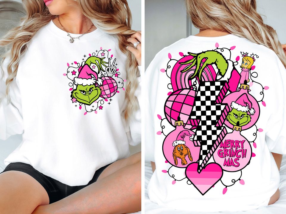 Retro Pink Grincmas Sweatshirt, Retro Christmas Sweatshirt