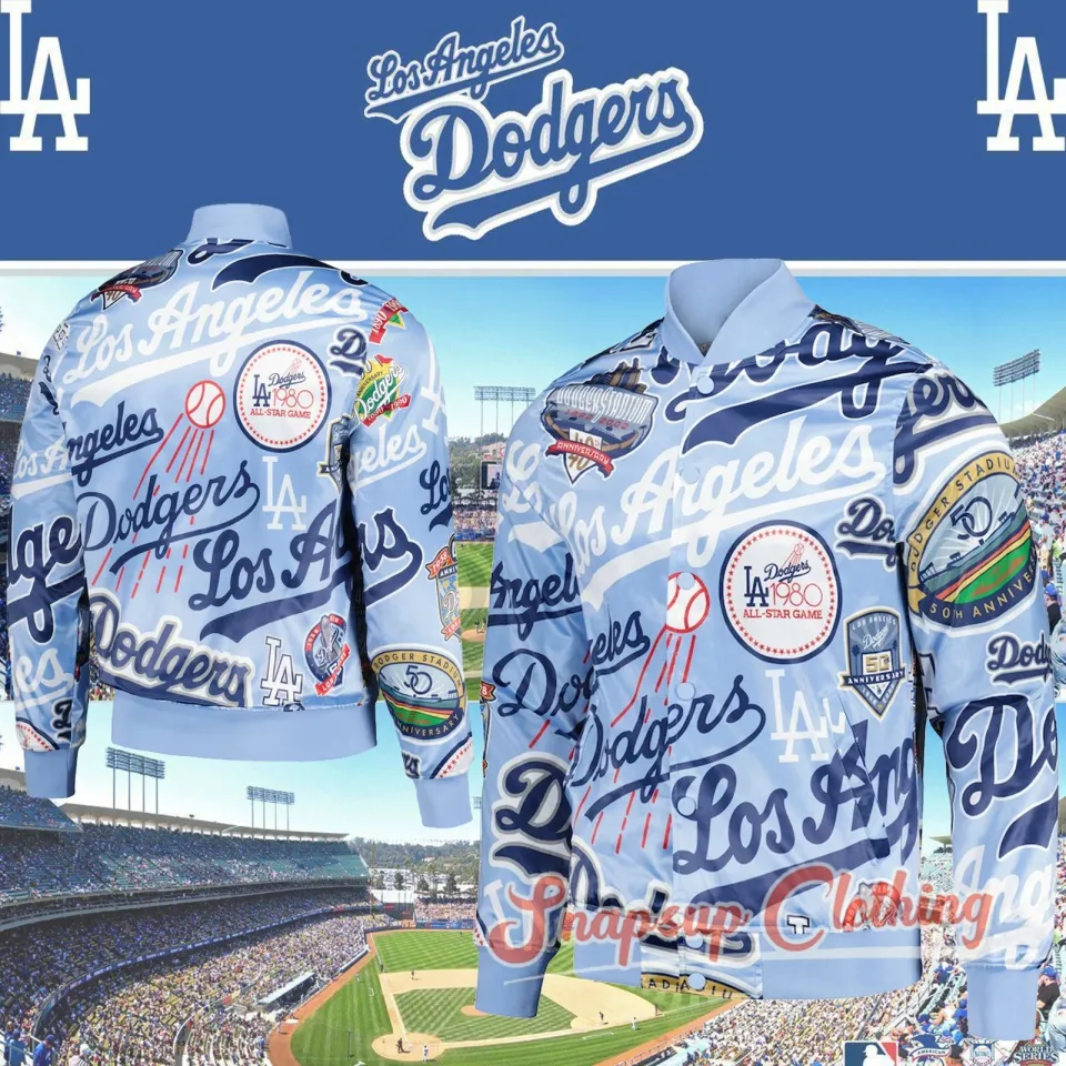 LA Dodgers Allover Print Blue World Series Champions 2024 Satin Varsity Jacket