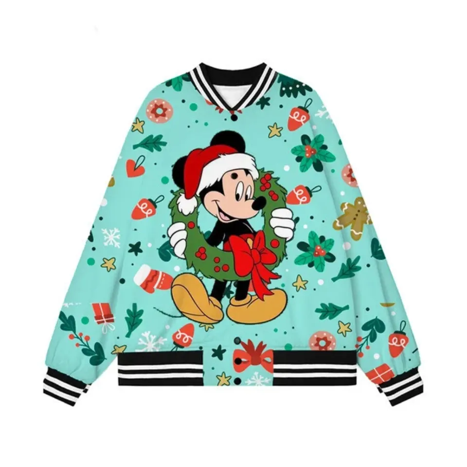 Santa Mickey Mouse Christmas Wreath Funny Xmas Holiday Party Baseball Jacket