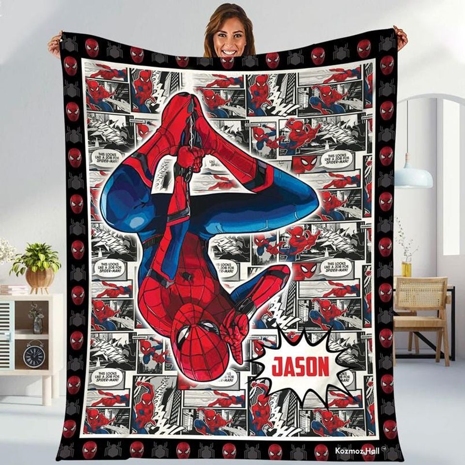 Personalized Spider Man Blanket, Spider Man Friends Blanket, Superhero Gift Blanket, Custom Hero Name Blanket, Superhero Baby Name Blanket