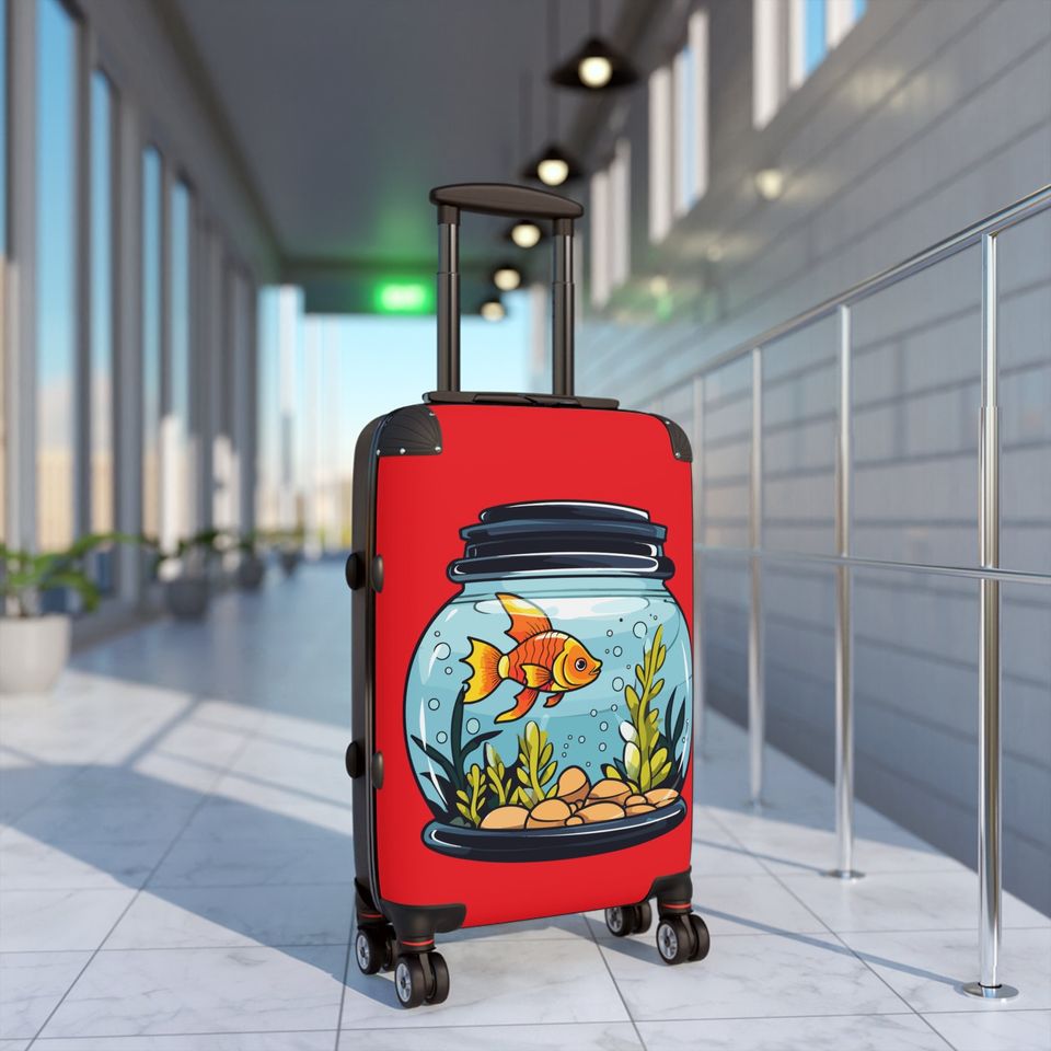 Suitcase, fish lover's, stylish, internal pockets, safety locks, gift for him, her,