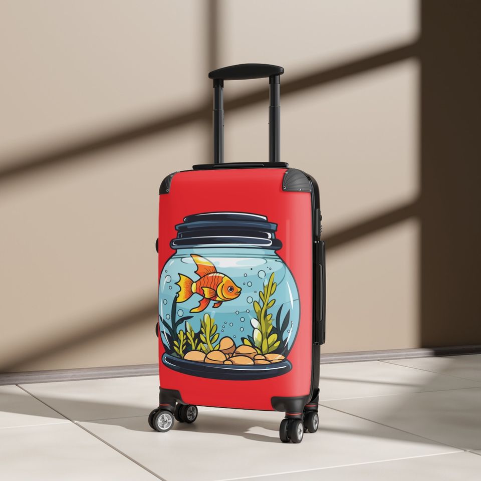 Suitcase, fish lover's, stylish, internal pockets, safety locks, gift for him, her,