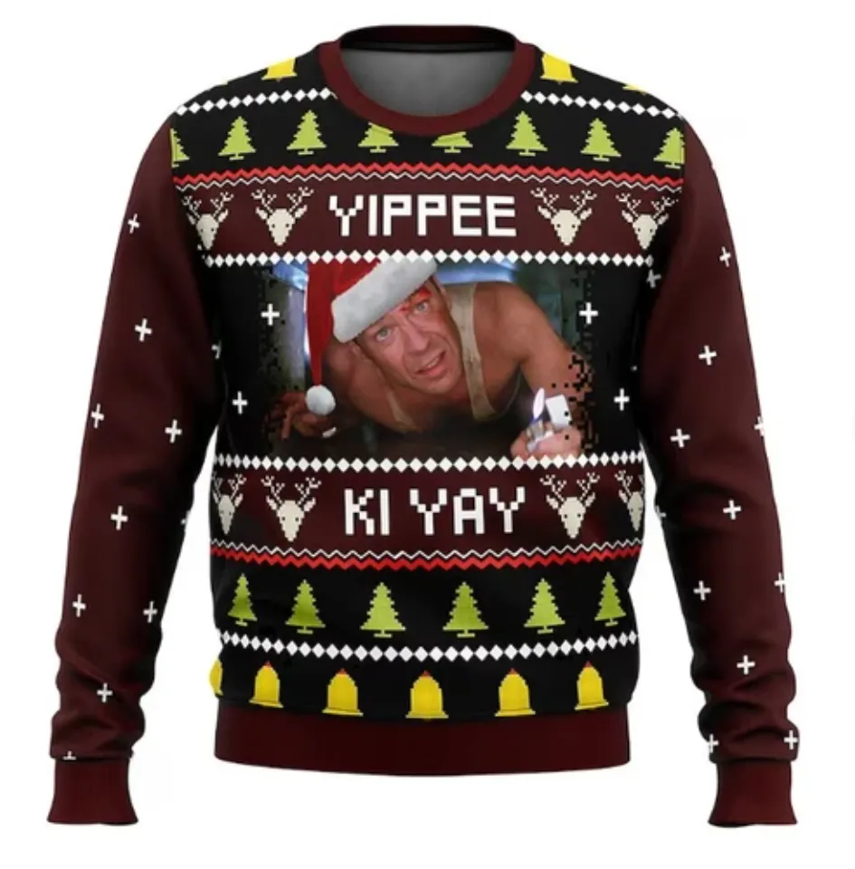 Yippee Ki Yay Ugly Dia Hard Christmas 3D Ugly Sweater