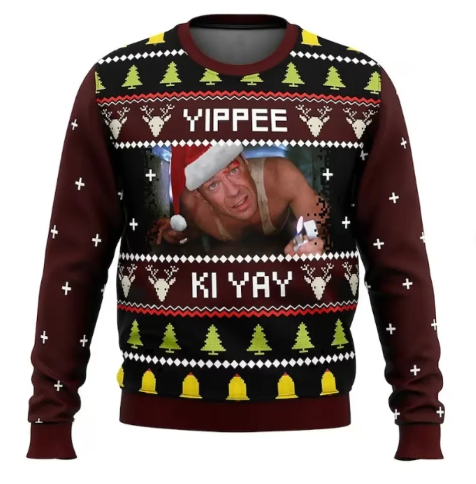 Yippee Ki Yay Ugly Dia Hard Christmas 3D Ugly Sweater