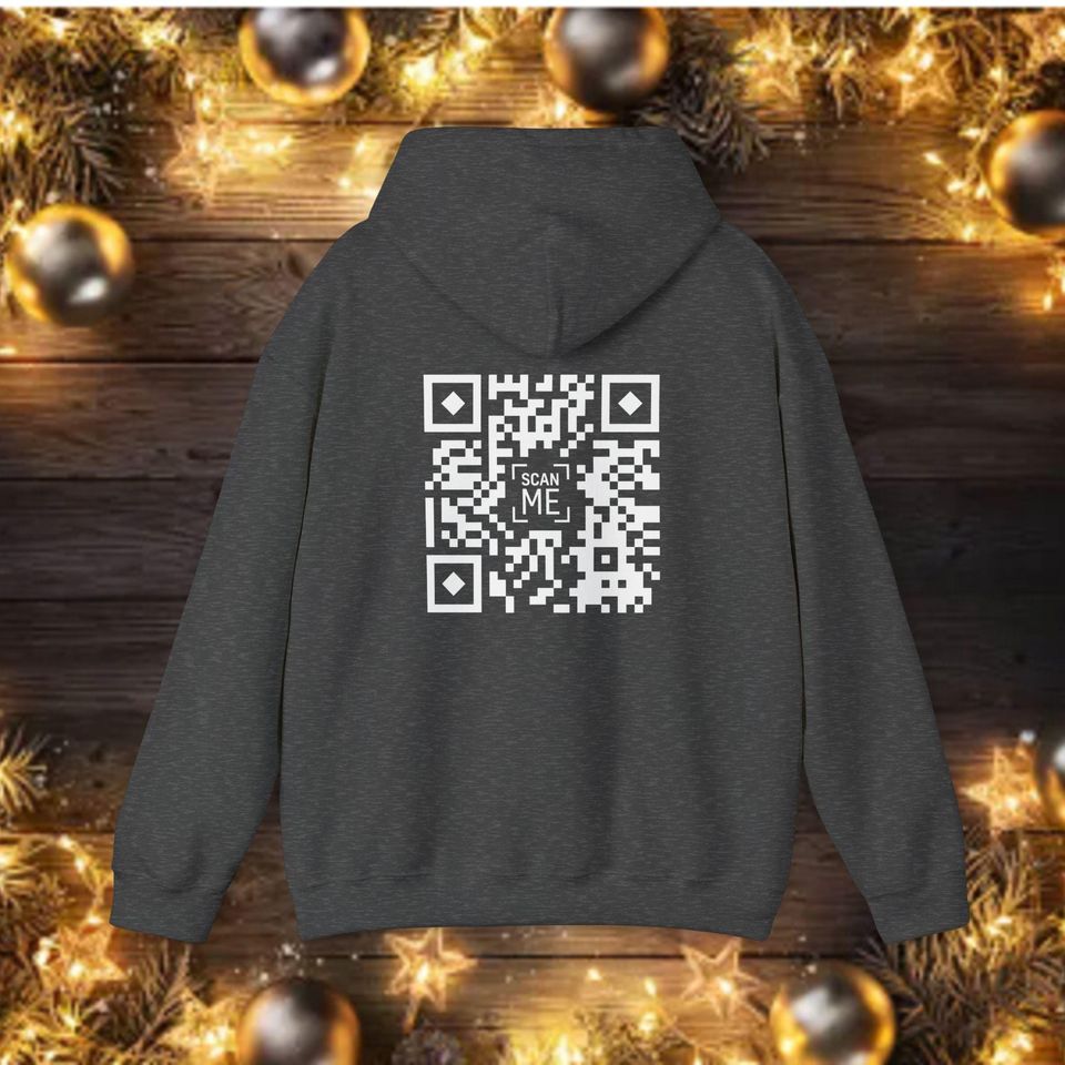 Skeleton Middle Finger QR Code Hoodie, Edgy Unisex Hooded Sweatshirt for Rebels,