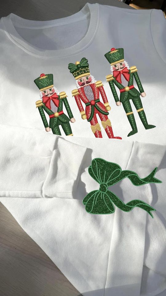 Nutcracker Side Bow Cut-Out Embroidery Sweatshirt, Merry Side Bow Shirt With Glitter, Gifts Coquette Bow, Side Slit Sweater Bow Gifts