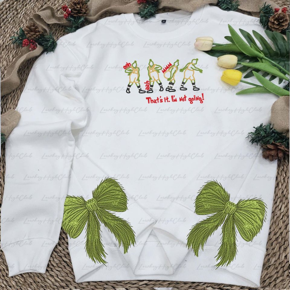 Funny Side Bow Christmas Sweatshirt, Ew People Embroidery Sweater, Christmas Movie Bow Applique Hoodie, Holidays Christmas Appliqu Sweater