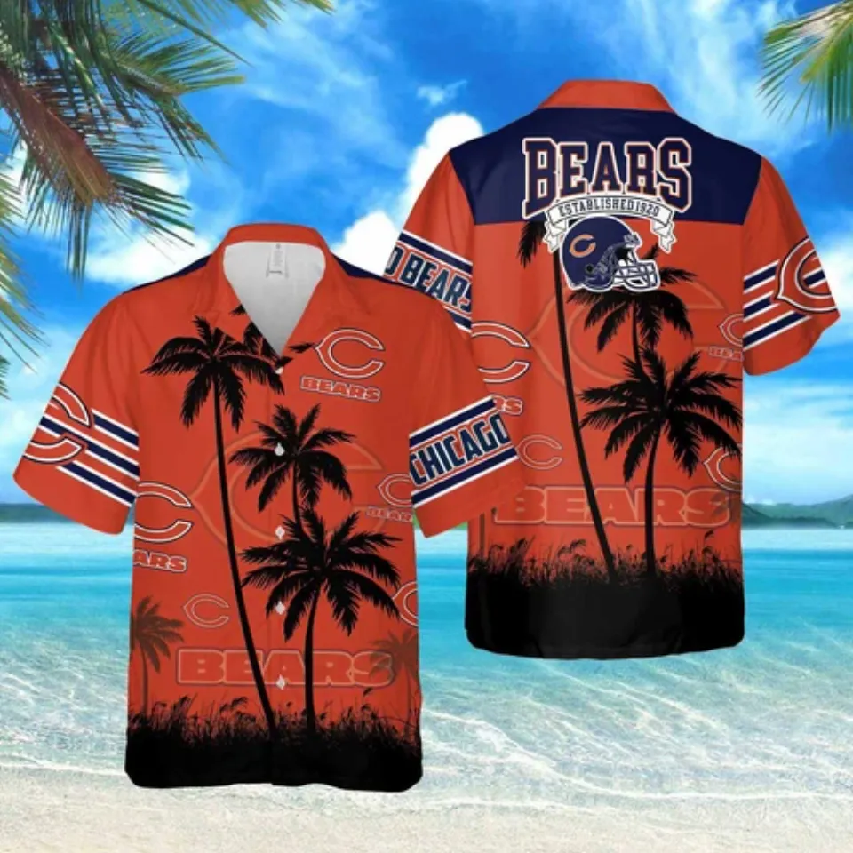 Chicago Football Team Bearss Hawaiian Button Down Shirt Unisex Adults