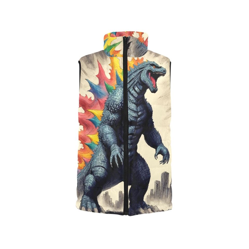 god zilla Gojira Kaiju Crayon Art Cartoon Sleeveless Jacket