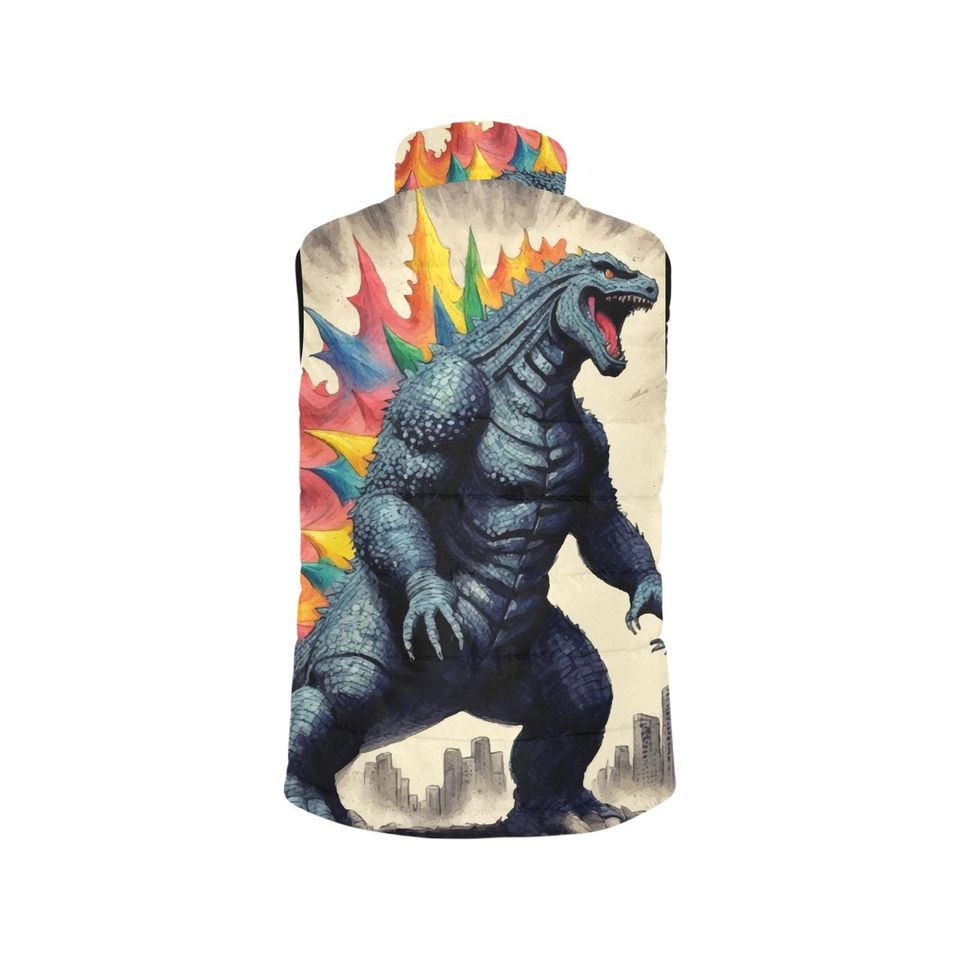 god zilla Gojira Kaiju Crayon Art Cartoon Sleeveless Jacket