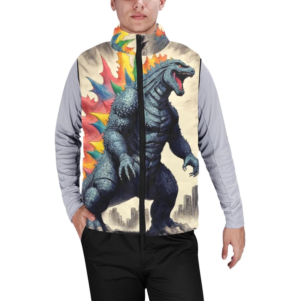 god zilla Gojira Kaiju Crayon Art Cartoon Sleeveless Jacket