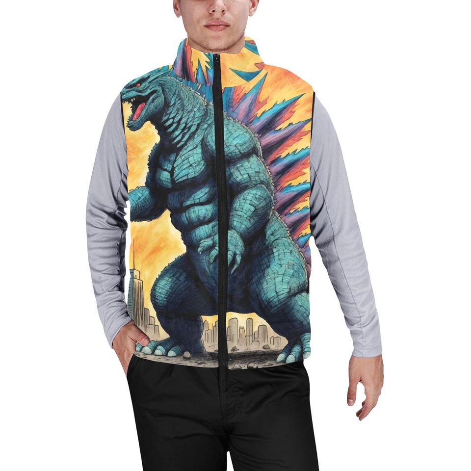 god zilla Gojira Kaiju Crayon Art Sleeveless Jacket