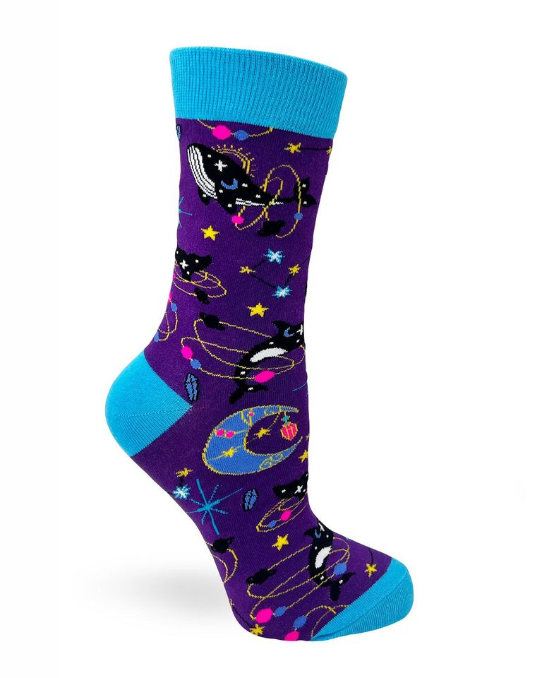 Celestial Space Whales Women's Crew Socks | Whale is a Long Constellation | Celestial Creature Socks