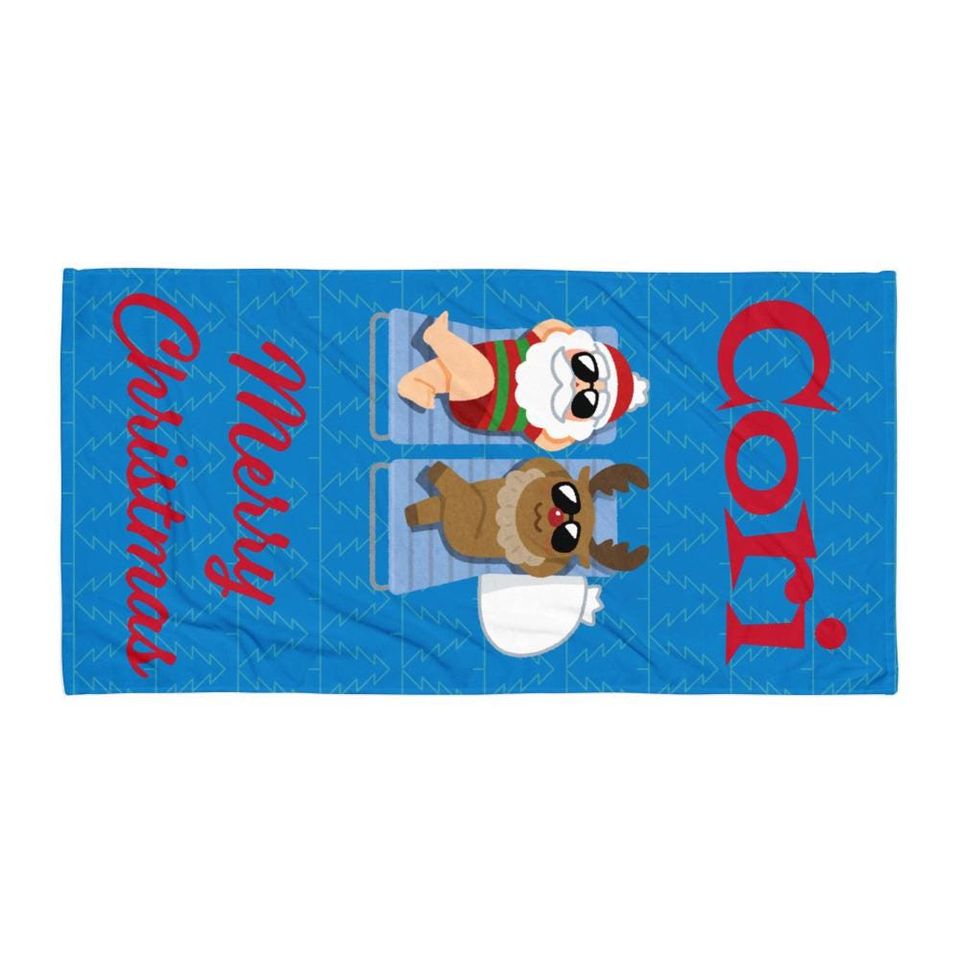 Personalized Christmas Beach Towel With Santa and Rudolph