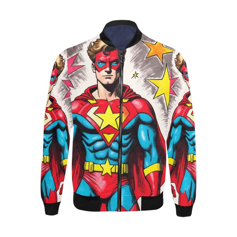 Bomber Jacket Retro Art Cartoon Jacket Comics Supe Hero Superhero Cartoon