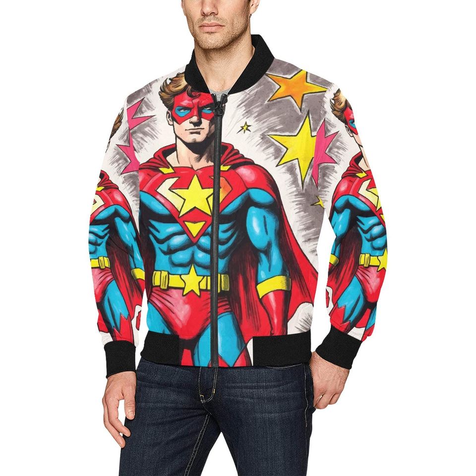 Bomber Jacket Retro Art Cartoon Jacket Comics Supe Hero Superhero Cartoon
