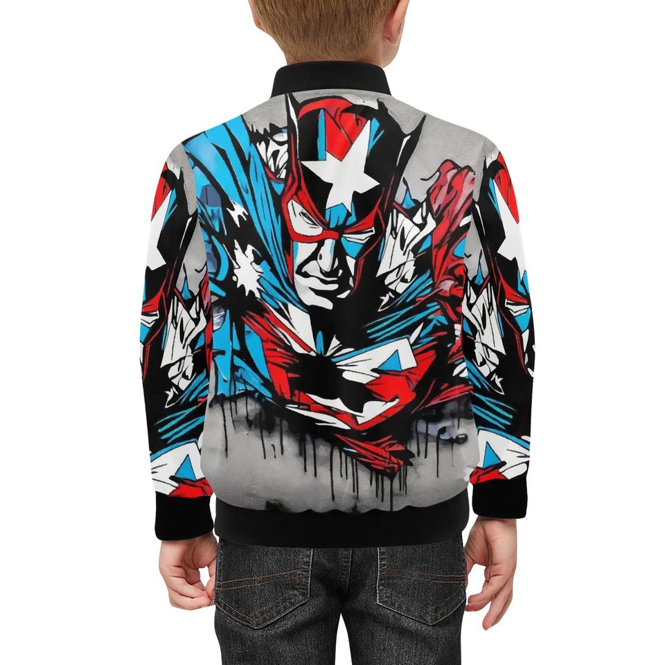 Bomber Jacket with Pockets Superhero Graffiti Art Captain Hero