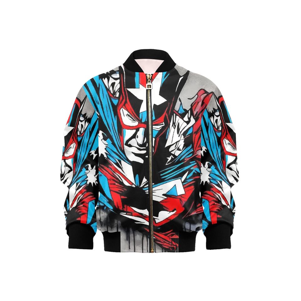 Bomber Jacket with Pockets Superhero Graffiti Art Captain Hero
