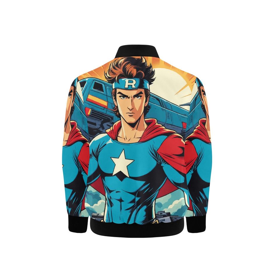 Bomber Jacket with Pockets Superhero Graffiti Superhero Retro Art Cartoon Comics