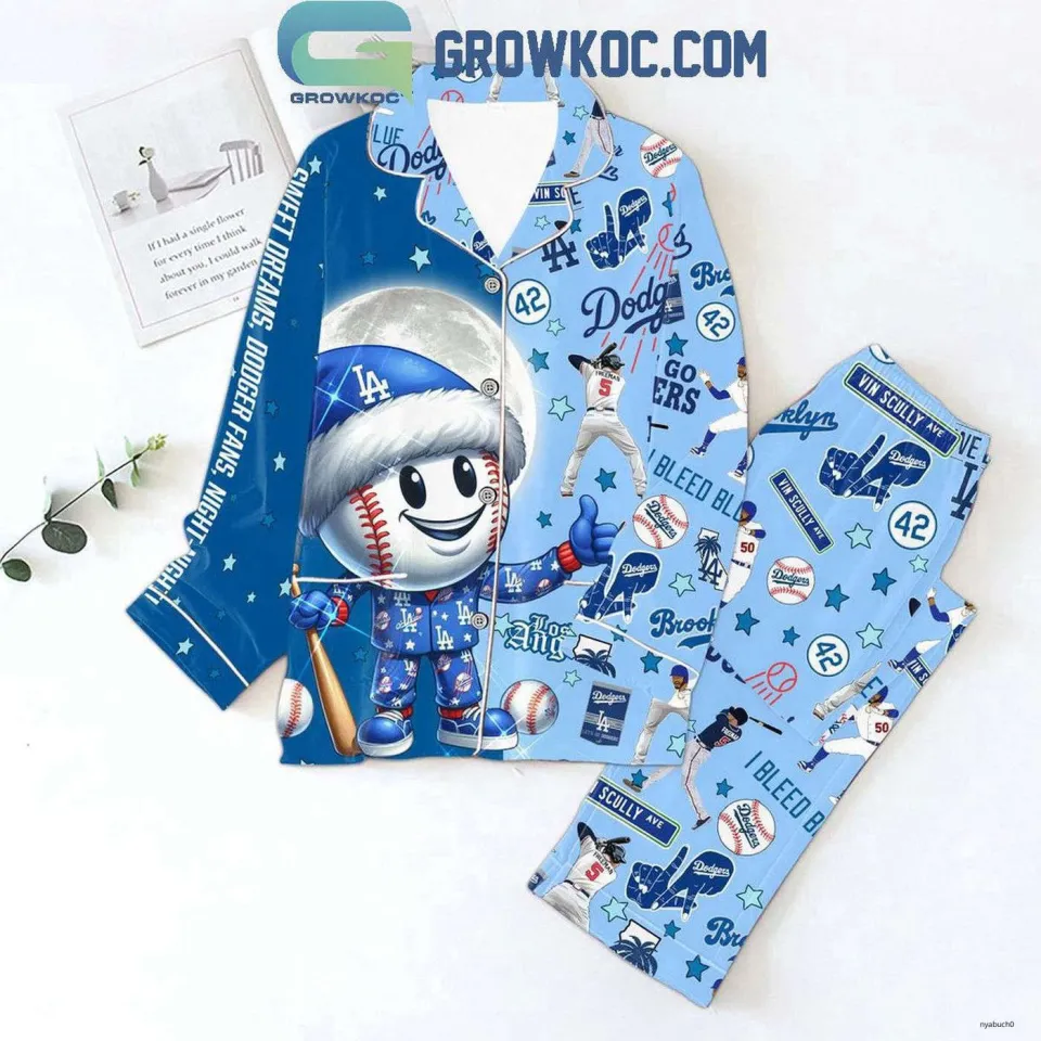 LA Dodgers I Bleed Blue 2024 Christmas Polyester Pajamas Set, Family Gift