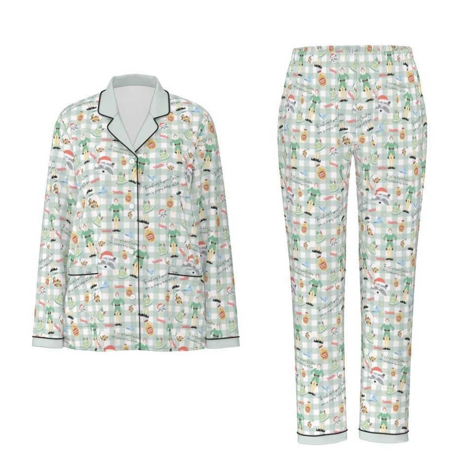 Buddy the Elf Women's Button-Down Christmas Pajamas - Black Piping, Family Matching, Gift for Her