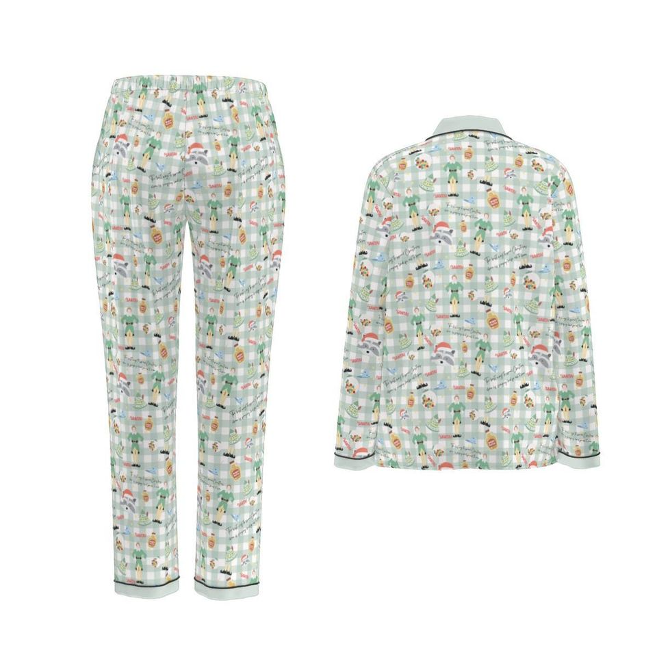 Buddy the Elf Women's Button-Down Christmas Pajamas - Black Piping, Family Matching, Gift for Her