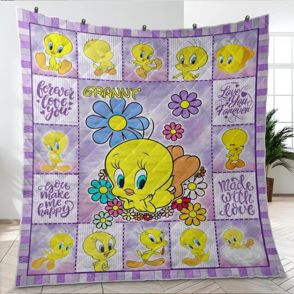 Personalized Tweety Bird Quilts, Custom Name Quilt Blanket Cartoons Movie