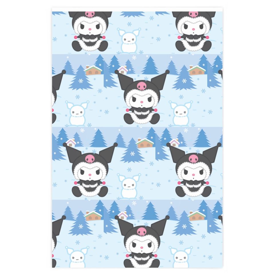 Retro Merry Christmas Kuromi Snow Kitty wrapping paper