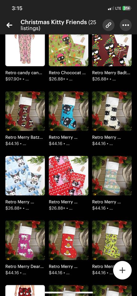 Retro Merry Christmas Kuromi Snow Kitty wrapping paper