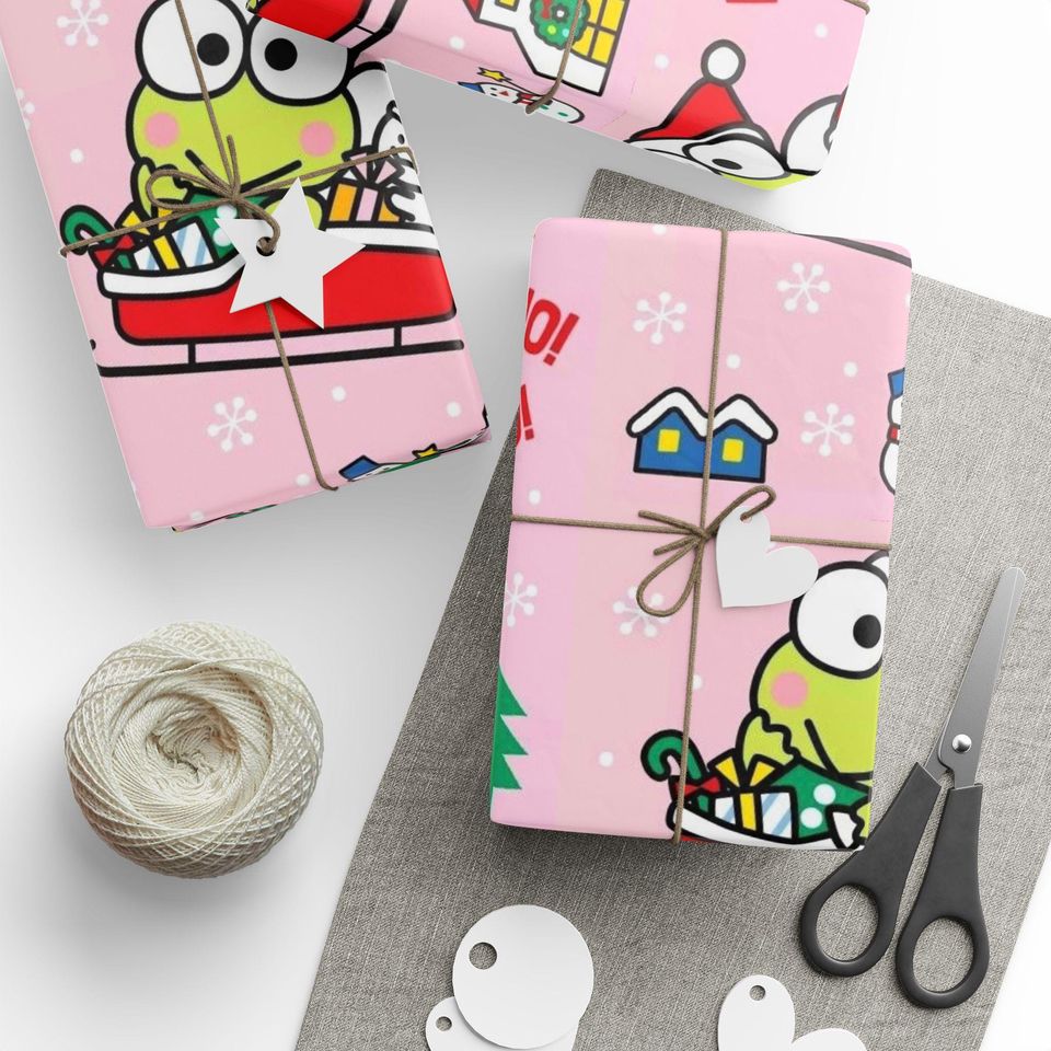 Retro Keroppi Frog Kitty Christmas Wrapping Paper