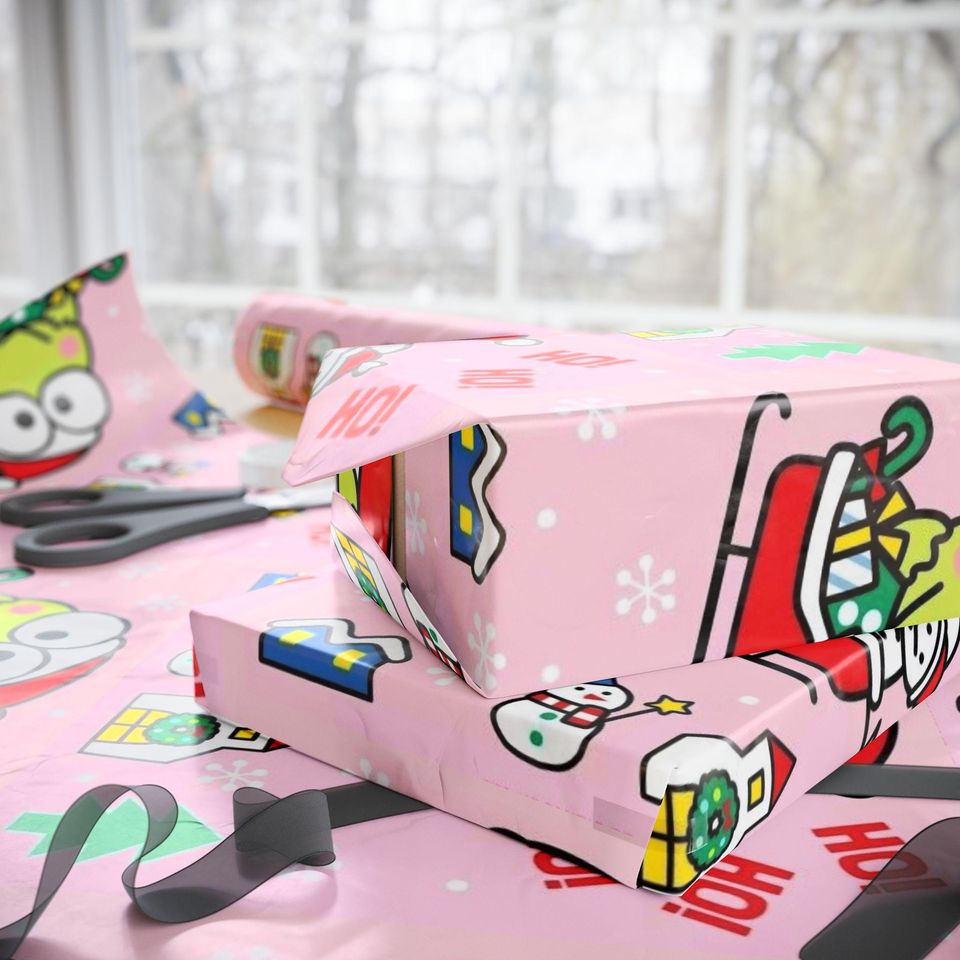 Retro Keroppi Frog Kitty Christmas Wrapping Paper