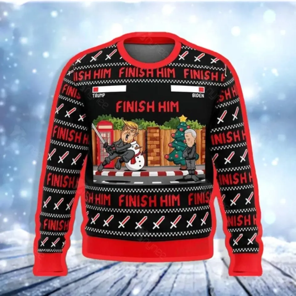 Trump Finish Him Ugly Christmas Sweater Size S-5XL (AOP)
