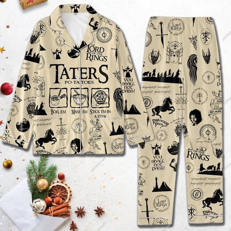 Movie Pajamas Set, Lord Of The Ring Women Pajamas Set, Lord Of The Ring Pajamas Pants, Potato Taters Pajamas, Hobbit Taters Thick Pajamas