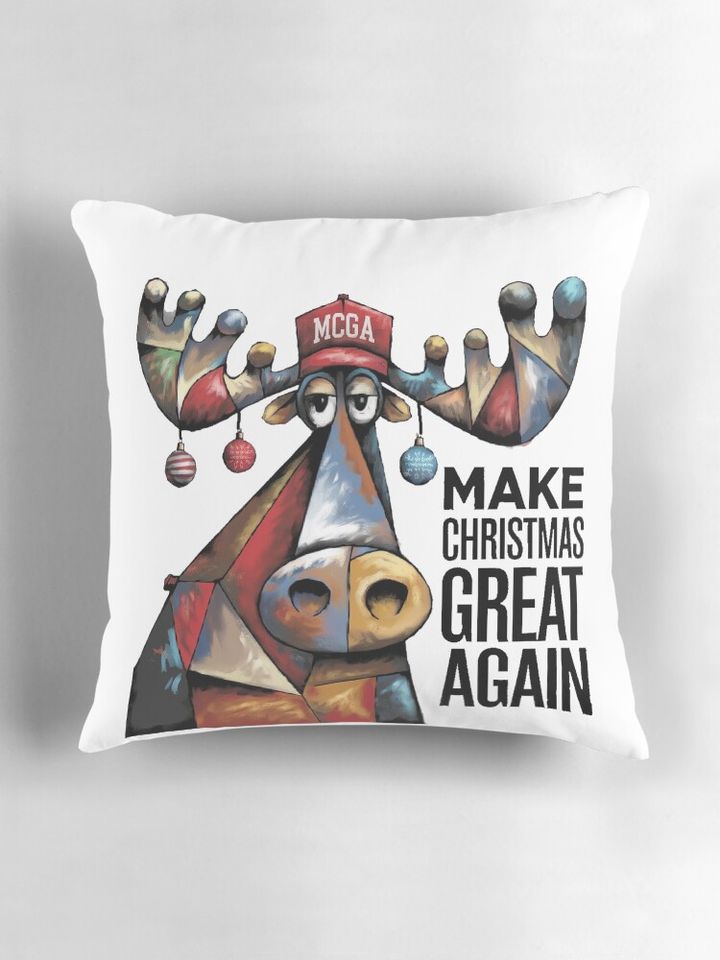 Funny Moose with Ornaments Make Christmas Great Again Pillow