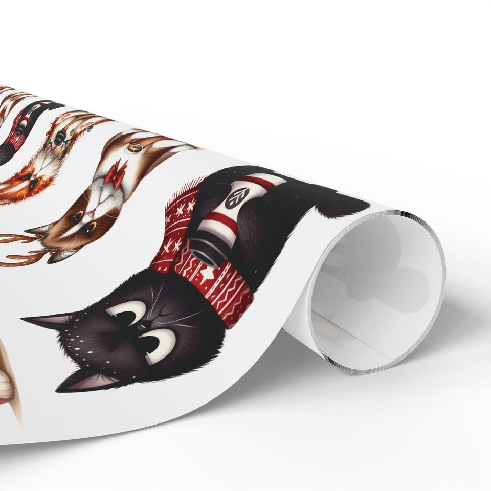 Christmas Angry Cat Coffee Pattern Wrapping Paper,Xmas Gift Wrap