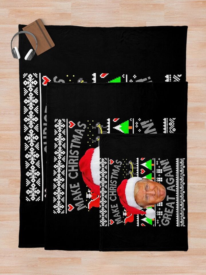 Trump Make Christmas Great Again Ugly Christmas  Throw Blanket