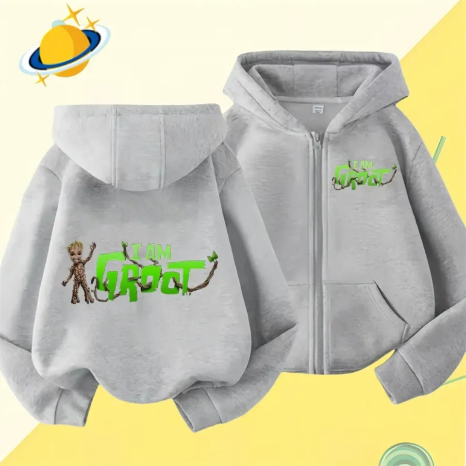 Groot Kids Double Sided Zipper Hoodie | Unisex Zip Up Jacket