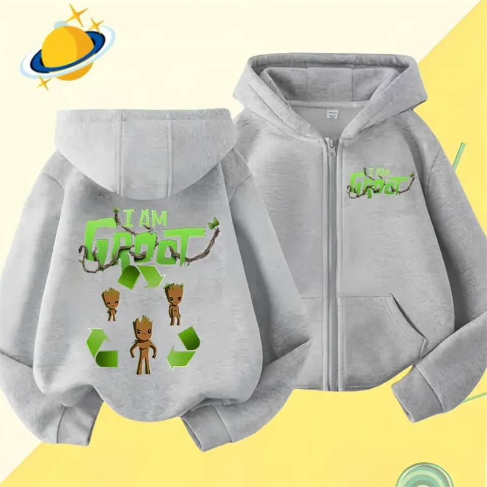 Groot Kids Double Sided Zipper Hoodie | Unisex Zip Up Jacket